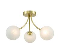 Happy Homewares Modern Designer Satin Gold Ceiling Light with Alabaster Globe Glass Shades
