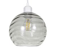 Modern Designer Grey Smoked Circular Ribbed Glass Non Electric Pendant Lamp Shade | 40w Maximum | 20cm Diameter | Spherical Shape Wavy Design by Happy Homewares