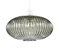 Modern Designer Smoked Grey Line Ribbed Glass Oval Pendant Lamp Shade | 30cm x 17cm | for Kitchen Island Living Room Bedroom Dining Room etc by Happy Homewares