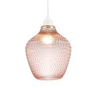 Contemporary Designer Soft Blush Pink Curvy Diamond Etched Glass Pendant Lamp Shade | 40w Maximum | 25cm x 21cm | for Living Room Bedroom Dining Room etc by Happy Homewares