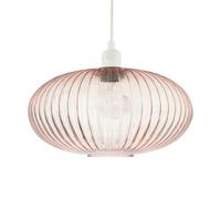 Modern Designer Soft Blush Pink Line Ribbed Glass Oval Pendant Lamp Shade | 30cm x 17cm | for Kitchen Island Living Room Bedroom Dining Room etc by Happy Homewares