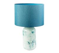 Happy Homewares Modern Designer Teal and Duck Egg Mix Marble Drip Snowflake Glass Table Lamp with Linen Lined Shade | Inline Switched | 46cm x 30cm
