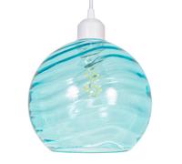Modern Designer Soft Teal Circular Ribbed Glass Non Electric Pendant Lamp Shade | 40w Maximum | 20cm Diameter | Spherical Shape Wavy Design by Happy Homewares