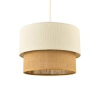 Modern Designer Double Tier Cream Fabric Linen and Natural Rattan Pendant Light Shade | 22cm x 30cm | Chic Style by Happy Homewares