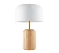 Happy Homewares Modern Designer Wooden Table Lamp with White Gloss Domed Metal Shade