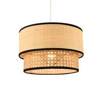 Modern Designer Double Tier Real Natural Rattan Pendant Lighting Shade with Black Cotton Fabric Trims | 30cm x 18cm by Happy Homewares