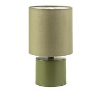 Happy Homewares Modern Dusty Olive Green Bedside Table Lamp with Cotton Fabric Drum Shade | 23cm x 13m | 1 x 7w | Inline Cable Switch Button