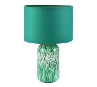 Happy Homewares Modern Designer Emerald Green Marble Drip Snowflake Glass Table Lamp with Linen Lined Shade | Inline Switched | 46cm x 30cm