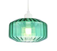Contemporary Emerald Green Ribbed Glass Non Electric Pendant Lamp Shade with Flat Style | 13cm x 20cm | for Kitchen Island Living Room Bedroom Dining Room etc by Happy Homewares