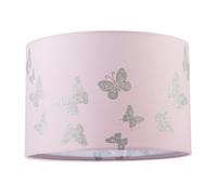 Happy Homewares Modern Feminine Soft Pink Lamp Shade with Silver Glitter Butterflies