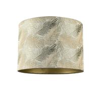 Modern Textured Floral Drum Lamp Shade with Shiny Gold and Silver Fern Leaves | 18cm x 25cm | Champagne Gold Inner Paper Lining by Happy Homewares