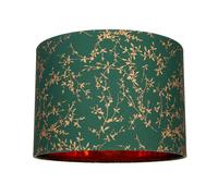 Modern Deep Forest Green Cotton Fabric 10" Lamp Shade with Copper Foil Floral Decoration Suitable for Table or Ceiling Usage | 25cm Diameter | 60w Maximum by Happy Homewares