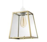Happy Homewares Modern Geometric Polished Gold Lantern Pendant Light Shade With Glass