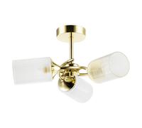 Happy Homewares Modern Gold Ceiling Light With Cylindrical Lined Clear Glass Shades