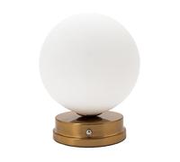 Happy Homewares Modern Gold Rechargeable Touch Table Lamp with Globe Glass Shade - USB-C Cable Included | 3-Step Touch Dimmer | 3600mAh Power | 3w 3000k LED