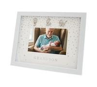 Happy Homewares Modern Grandson 4x6 Landscape White Picture Frame with Silver Foil Falling Dots and Letters | For Wall Hanging or Table Mounted