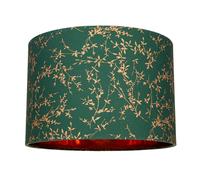 Modern Forest Green Cotton Fabric 12" Lamp Shade with Copper Foil Floral Decoration Suitable for Table or Ceiling Usage | 30cm Diameter | 60w Maximum by Happy Homewares