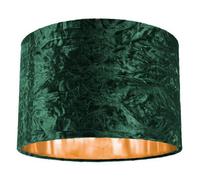 Modern and On-Trend Forest Green Crushed Velvet Fabric 12" Table or Pendant Circular Drum Lampshade with Shiny Copper Inner - 60watt Maximum | Perfect for Residential or Commercial by Happy Homewares