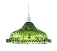 Modern Designer Emerald Green Line Ribbed Glass Pendant Ceiling Lighting Shade with Moulded Rippled Edge | E14 only | 12cm x 25cm by Happy Homewares