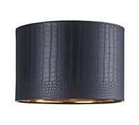 Happy Homewares Modern Jet Black Croc Design Faux Leather Material 12" Circular Drum Lamp Shade| for Pendant Table or Floor | Eye-Catching Inner Shiny Gold Lining