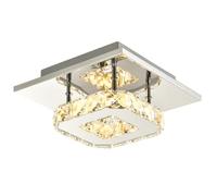 Modern LED Ceiling Light with Chrome Square Metal and Clear Crystal Glass Beads | 9cm x 22cm | 12w 497 Lumens Warm White LED | IP20 Double Insulated by Happy Homewares