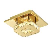 Modern LED Ceiling Light with Gold Square Metal and Clear Crystal Glass Beads | 9cm x 22cm | 12w 497 Lumens Warm White LED | IP20 Double Insulated by Happy Homewares