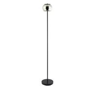 Happy Homewares Modern LED Floor Lamp in Matte Black with Smoked Glass Shade and Foot Switch | 150cm x 23cm | 8w LED 880 Lumens Warm White 3000k