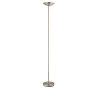 Happy Homewares Designer LED Uplighter Metal Floor Lamp in Satin Nickel with Memory Dimmer Button | 20w 2200 Lumens | 3000k Warm White | Adjustable Head | 180cm x 25cm