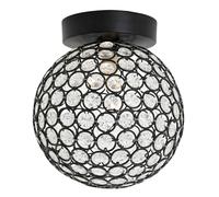 Happy Homewares Modern Matte Black and Clear Beaded Glass IP44 Rated Bathroom Ceiling Light