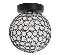 Happy Homewares Modern Matte Black and Clear Beaded Glass IP44 Rated Globe Bathroom Ceiling Light Fitting | 21cm x 17cm | 1 x G9