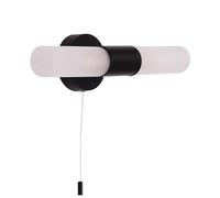 Modern Matte Black IP44 Rated Bathroom Wall Light Fitting with Tubular Frosted Glass Shades | 2 x 5w G9 Required | 32cm x 10cm x 8cm | Pull Switched by Happy Homewares