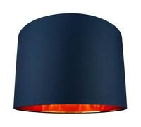 Modern and Chic Midnight Blue Cotton Fabric 16" Floor, Table or Pendant Circular Drum Lampshade with Shiny Copper Inside | Beautiful Statement Piece by Happy Homewares