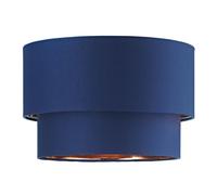 Modern and Trendy Navy Midnight Blue Cotton Fabric Double Tier Design Ceiling Pendant Lamp Shade with Shiny Copper Inner | 20cm x 30cm by Happy Homewares
