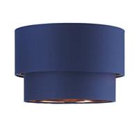 Modern and Trendy Navy Midnight Blue Cotton Fabric Double Tier Design Ceiling Pendant Lamp Shade with Shiny Copper Inner | 20cm x 30cm by Happy Homewares