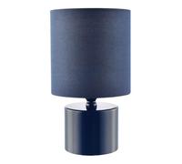 Happy Homewares Modern Midnight Blue Glossy Bedside Table Lamp with Cotton Fabric Shade | 23cm x 13m | 1 x 7w | Inline Cable Switch Button