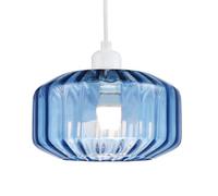 Contemporary Midnight Blue Ribbed Glass Non Electric Pendant Lamp Shade with Flat Style | 13cm x 20cm | for Kitchen Island Living Room Bedroom Dining Room etc by Happy Homewares