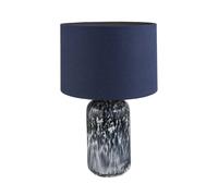 Happy Homewares Modern Navy Midnight Blue and Smoked Grey Marble Snowflake Glass Table Lamp with Linen Lined Shade | Inline Switched | 46cm x 30cm