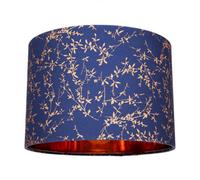 Happy Homewares Modern Navy Blue Cotton Fabric 12" Lamp Shade with Copper Foil Floral Decoration