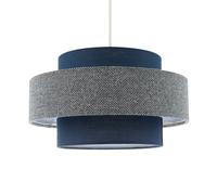 Happy Homewares Modern Navy Blue Herringbone Linen Triple Tier Design Pendant Shade