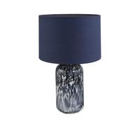 Happy Homewares Modern Navy Midnight Blue and Smoked Grey Marble Snowflake Glass Table Lamp with Linen Lined Shade | Inline Switched | 46cm x 30cm