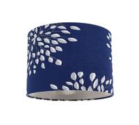 Happy Homewares Modern Navy Midnight Blue Drum Lampshade with Off-White Floral Decoration