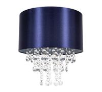 Modern and Eye-Catching Navy Midnight Blue Satin Shimmer Fabric Pendant Light Shade with Hanging Transparent Acrylic Droplets | 30cm Diameter by Happy Homewares