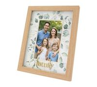 Happy Homewares Modern Oak MDF Shiny Gold Family 4x6 Picture Frame with Emerald Green Floral Decoration | For Table or Wall Hanging