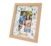 Happy Homewares Modern Oak MDF Shiny Gold Family 4x6 Picture Frame with Emerald Green Floral Decoration | For Table or Wall Hanging