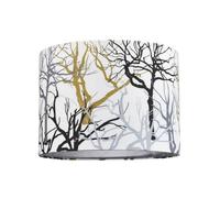 Happy Homewares Modern Off-White Lamp Shade with Eye-Catching Silver Gold and Black Woodland Trees Decoration | 25cm x 18cm | Features Inner White Cotton Lining