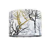 Modern Off-White Lamp Shade with Eye-Catching Silver Gold and Black Woodland Trees Decoration | 25cm x 18cm | Features Inner White Cotton Lining by Happy Homewares