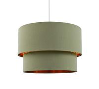 Modern and Trendy Olive Sage Green Cotton Fabric Double Tier Design Ceiling Pendant Lamp Shade with Shiny Copper Inner | 20cm x 30cm by Happy Homewares
