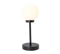 Happy Homewares Modern and Chic Opal White Glass Globe Table Light with Matte Black Metal Tall Stem | 1 x 7w E14 | 32cm x 13cm