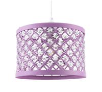 Modern Ornate Lavender Lilac Metal Pendant Light Shade with Clear Hexagonal Acrylic Beads | 25cm Diameter | Shabby Chic Style by Happy Homewares