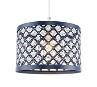 Modern Ornate Navy Midnight Blue Metal Pendant Light Shade with Clear Hexagonal Acrylic Beads | 25cm Diameter | Shabby Chic Style by Happy Homewares